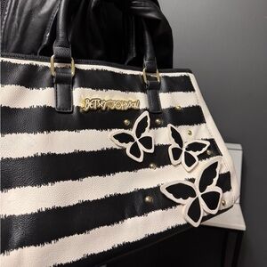 Betsey Johnson Black/White Top Handle Handbag Butterflies